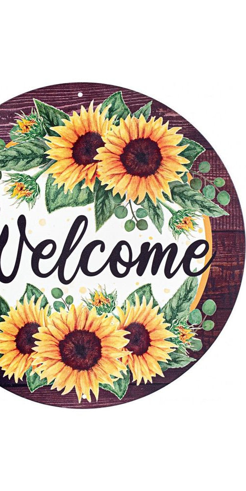 12" Metal Sign: Sunflower Welcome Wood - Michelle's aDOORable Creations - Wooden/Metal Signs