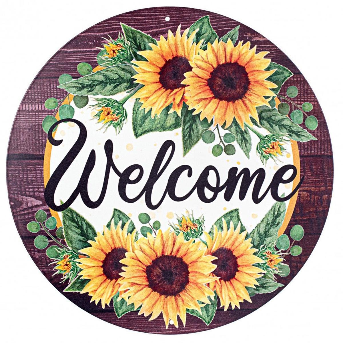 Shop For 12" Metal Sign: Sunflower Welcome Wood at Michelle's aDOORable Creations