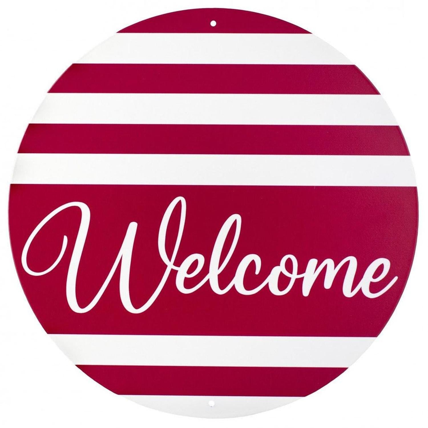 12" Metal Sign: Welcome Red Stripes
