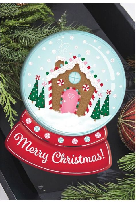 12" Metal Snow Globe Sign: Gingerbread House - Michelle's aDOORable Creations - Wooden/Metal Signs