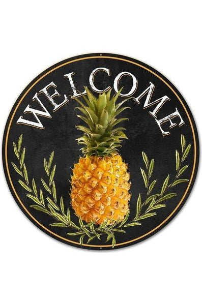 12" Round Metal Sign: Welcome Pineapple - Michelle's aDOORable Creations - Wooden/Metal Signs