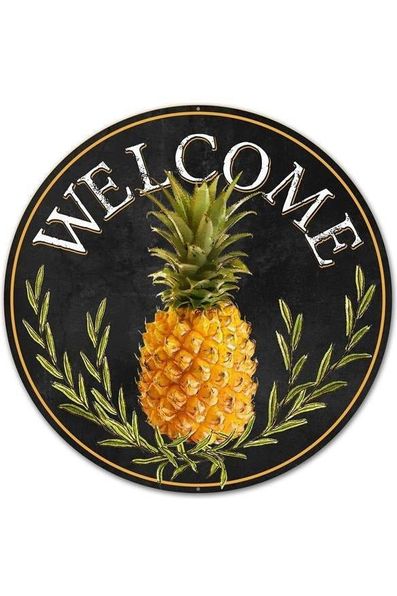 12" Round Metal Sign: Welcome Pineapple - Michelle's aDOORable Creations - Wooden/Metal Signs