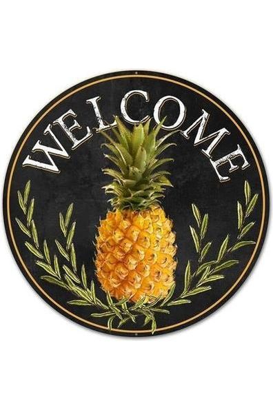 Shop For 12" Round Metal Sign: Welcome Pineapple at Michelle's aDOORable Creations