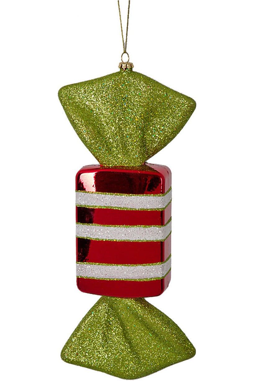 12" Striped Candy Ornament (Red/Lime Green) - Michelle's aDOORable Creations - Holiday Ornaments