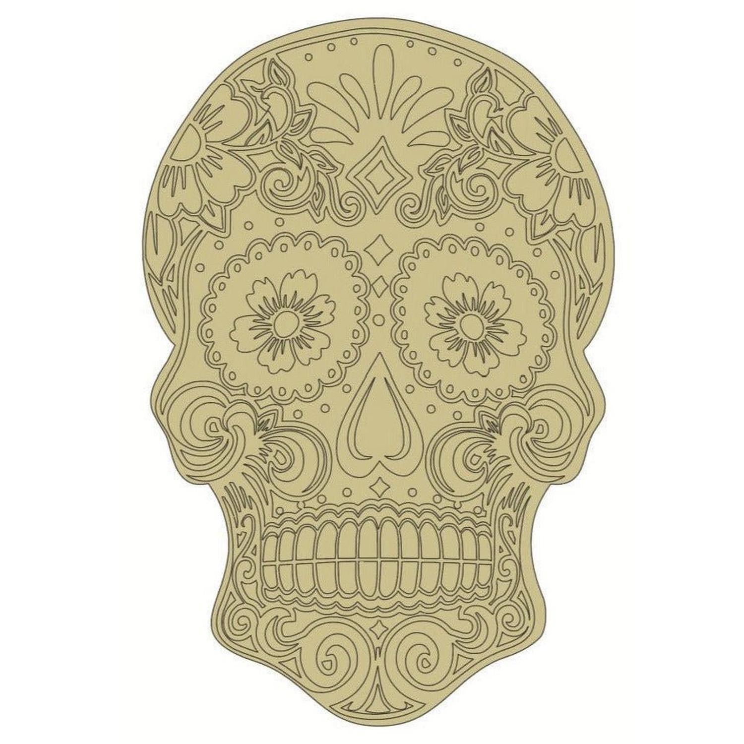 12" Sugar Skull (Floral Eyes) Wood Cutout - Unfinished Wood