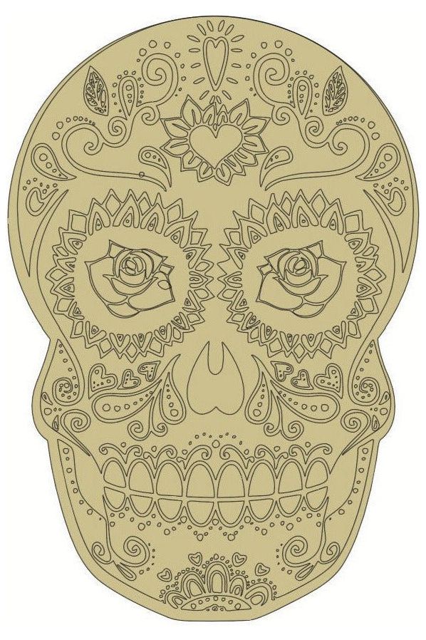 12" Sugar Skull (Rose Eyes) Wood Cutout - Unfinished Wood - Michelle's aDOORable Creations - Unfinished Wood Cutouts