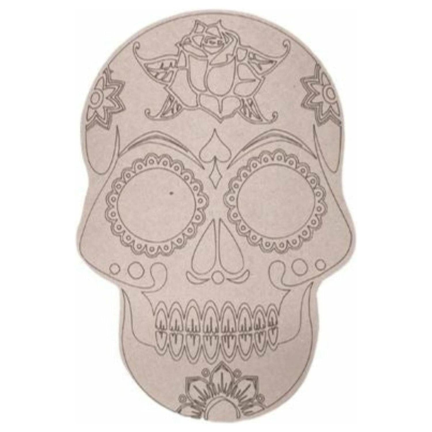 12" Sugar Skull (Rose Head) Wood Cutout - Unfinished Wood