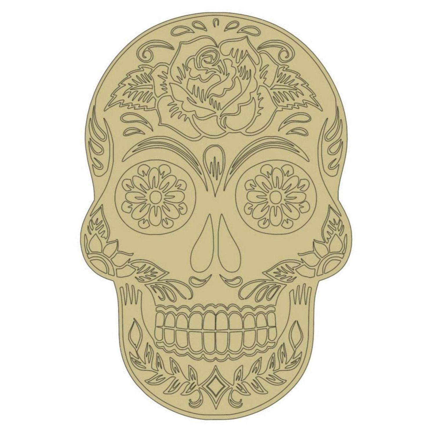 12" Sugar Skull Wood Cutout - Unfinished Wood