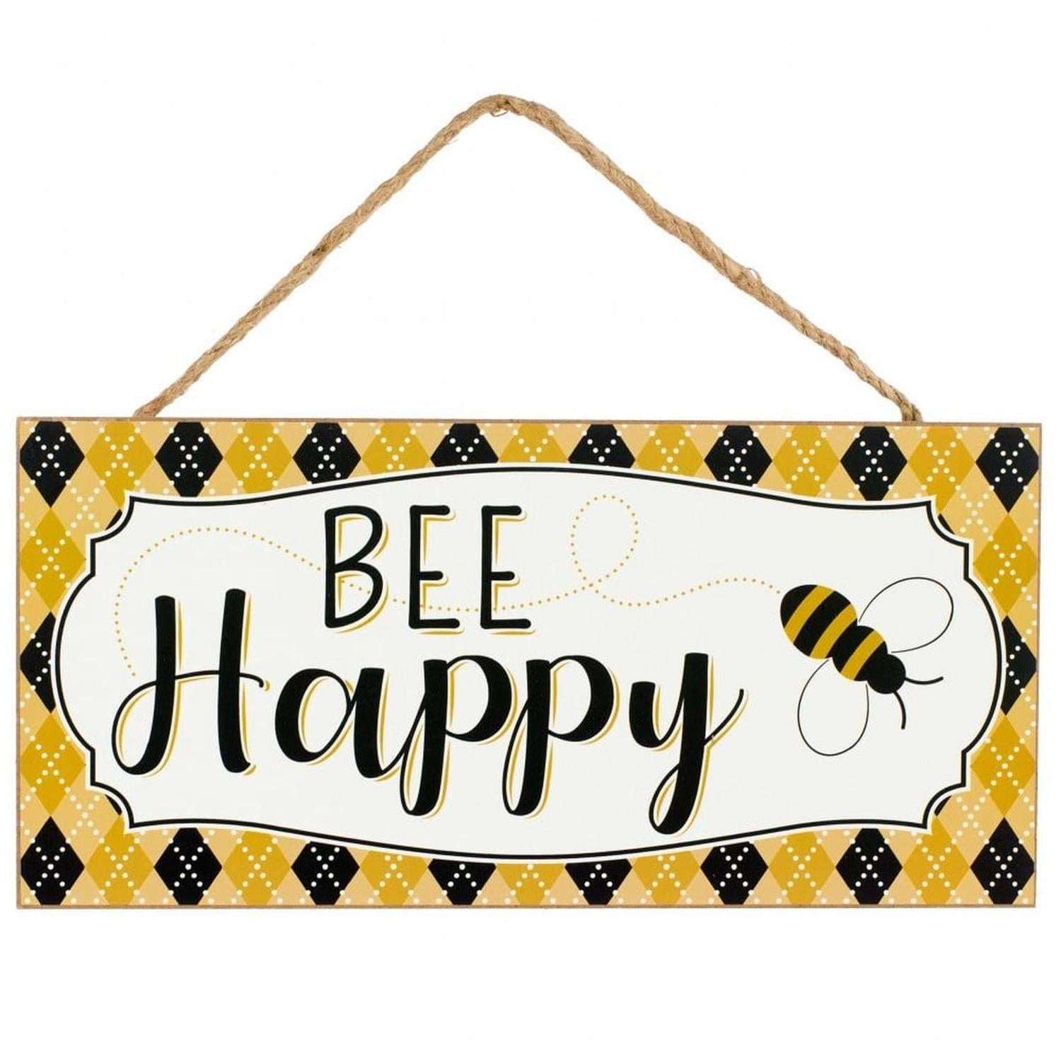 12" Wood Sign: Bee Happy