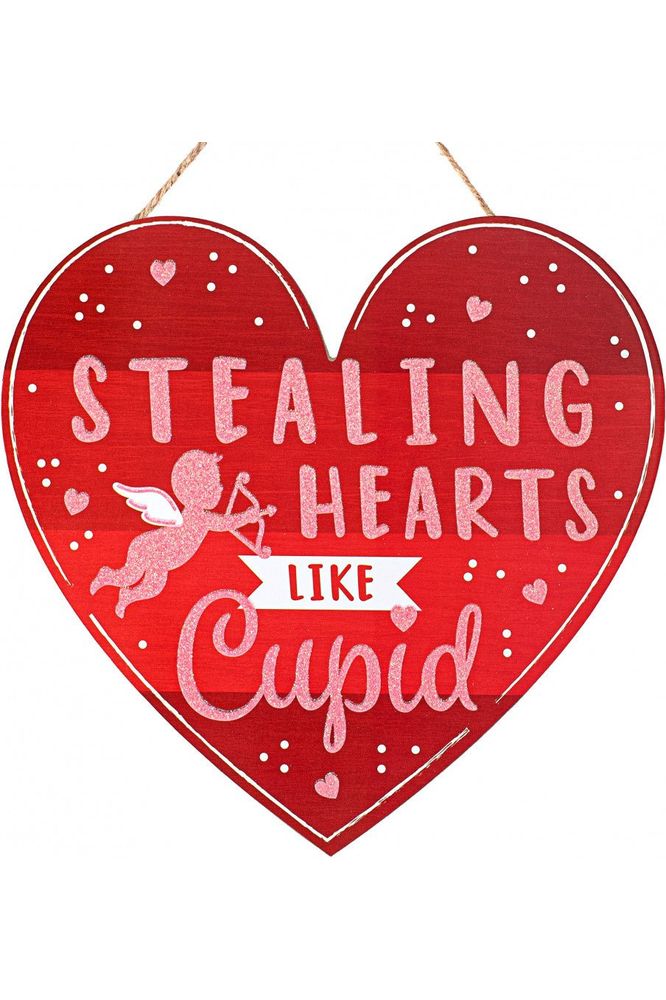 12" Wooden Heart Sign: Stealing Hearts Cupid - Michelle's aDOORable Creations - Wooden/Metal Signs