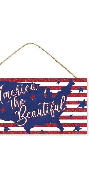12" Wooden Sign: America The Beautiful - Michelle's aDOORable Creations - Wooden/Metal Signs