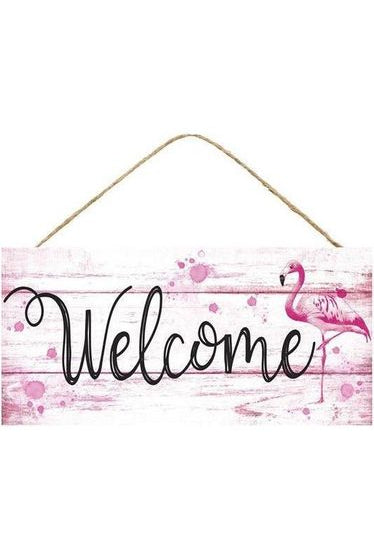 12" Wooden Sign: Flamingo Welcome - Michelle's aDOORable Creations - Wooden/Metal Signs