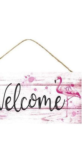 12" Wooden Sign: Flamingo Welcome - Michelle's aDOORable Creations - Wooden/Metal Signs