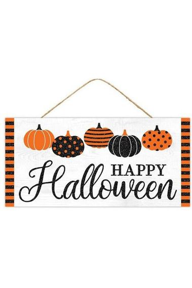12" Wooden Sign: Halloween Pattern Pumpkins - Michelle's aDOORable Creations - Halloween Decor