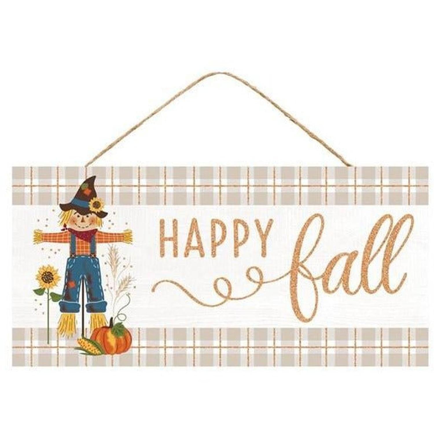 12" Wooden Sign: Happy Fall Scarecrow