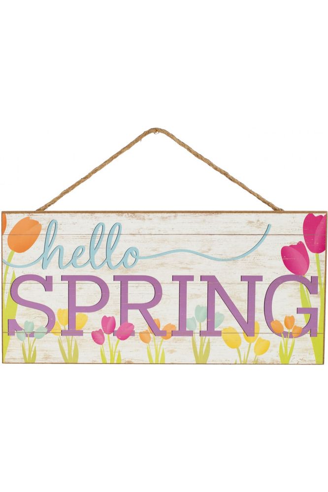 12" Wooden Sign: Hello Spring - Michelle's aDOORable Creations - Wooden/Metal Signs