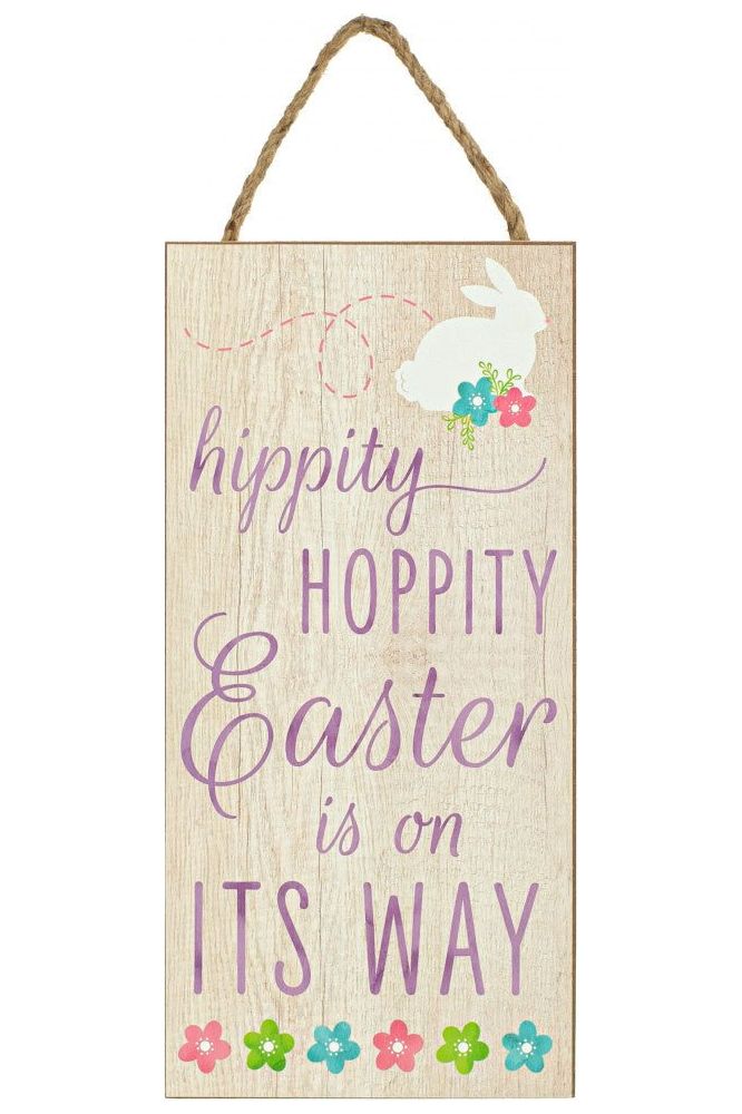 12" Wooden Sign: Hippity Hoppity Easter - Michelle's aDOORable Creations - Wooden/Metal Signs