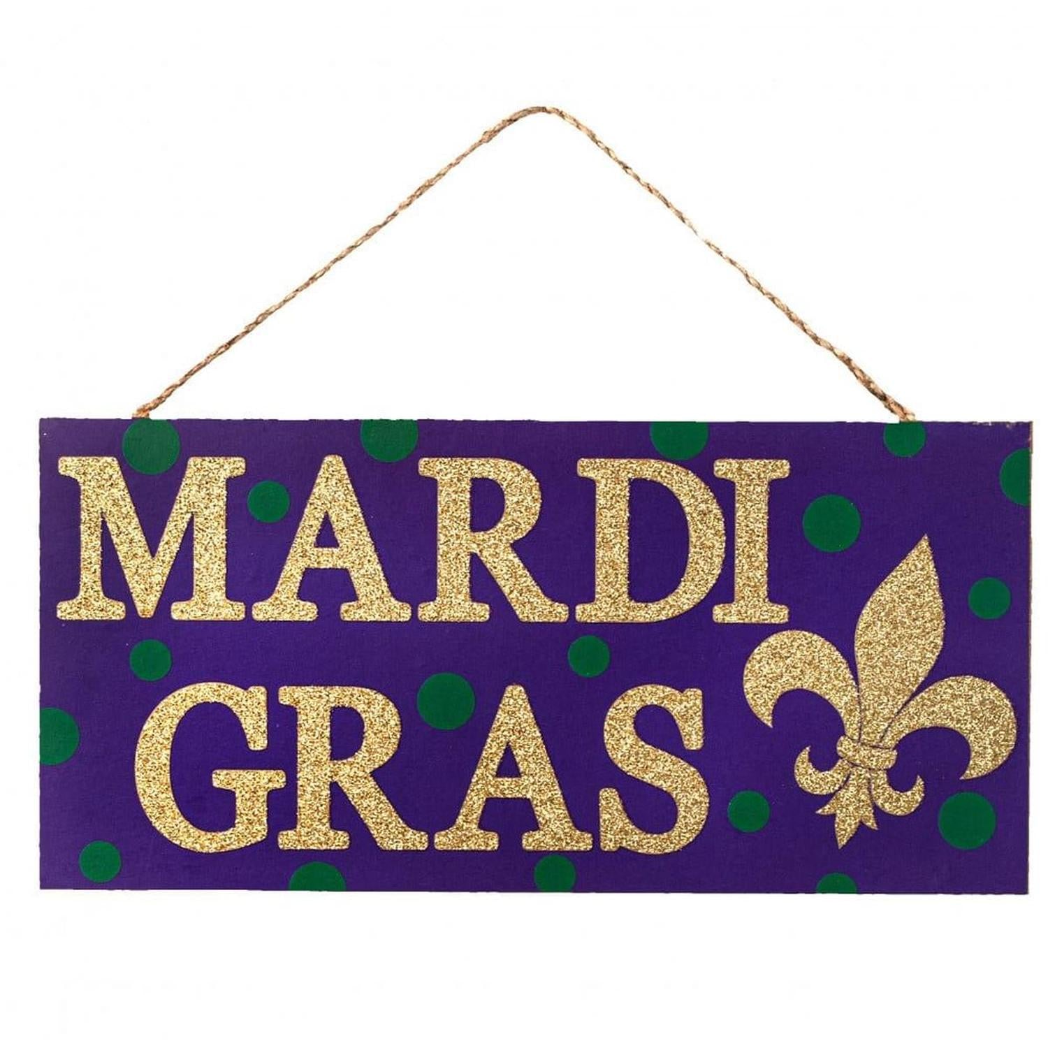 12" Wooden Sign: Mardi Gras Fleur