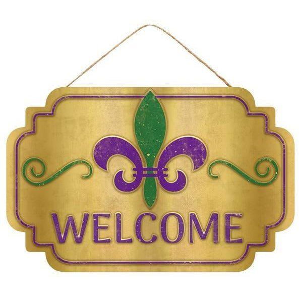 12" Wooden Sign: Mardi Gras Welcome - Michelle's aDOORable Creations - Wooden/Metal Signs