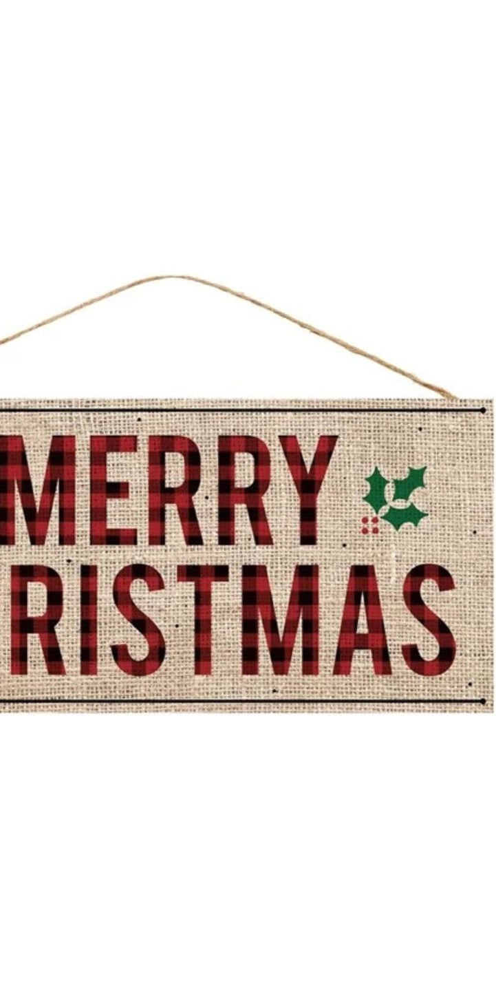 12" Wooden Sign: Merry Christmas Buffalo Plaid - Michelle's aDOORable Creations - Wooden/Metal Signs