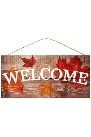 12" Wooden Sign: Welcome with Fall Leaves - Michelle's aDOORable Creations - Wooden/Metal Signs
