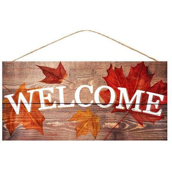 Shop For 12" Wooden Sign: Welcome with Fall Leaves at Michelle's aDOORable Creations