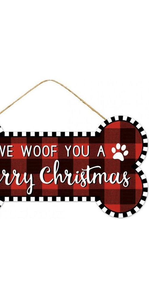 12" Wooden Sign: Woof Merry Christmas - Michelle's aDOORable Creations - Wooden/Metal Signs