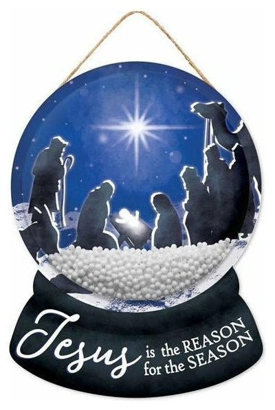 12" Wooden Snow Globe Sign: Jesus Is The Reason - Michelle's aDOORable Creations - Wooden/Metal Signs