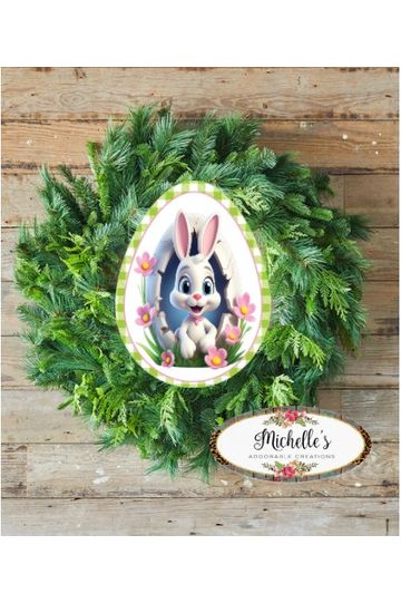 12in Waterproof Sign: Cracked Easter Bunny Egg - Michelle's aDOORable Creations - Signature Signs