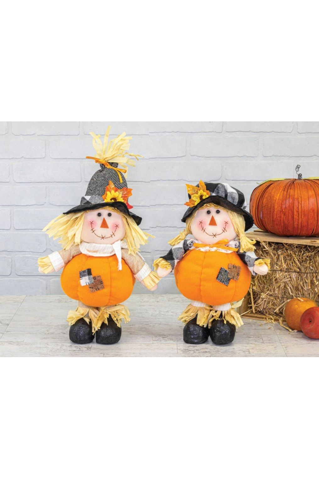 13" Ember Beige Pumpkin Scarecrow: Boy - Michelle's aDOORable Creations - Fall Decor