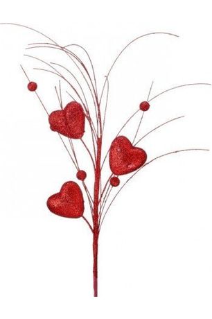 13" Glitter Heart Rain Spray: Red - Michelle's aDOORable Creations - Sprays and Picks