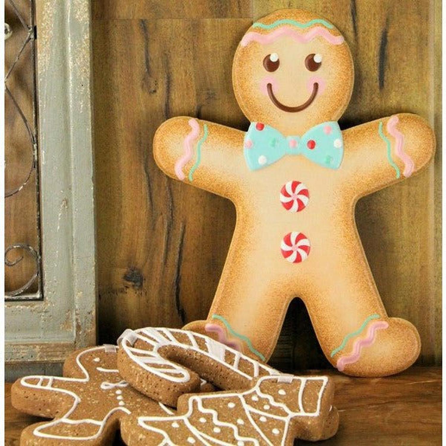 13" Metal Embossed Gingerbread: Boy (Pink)