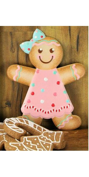 13" Metal Embossed Gingerbread: Girl (Pink) - Michelle's aDOORable Creations - Wooden/Metal Signs
