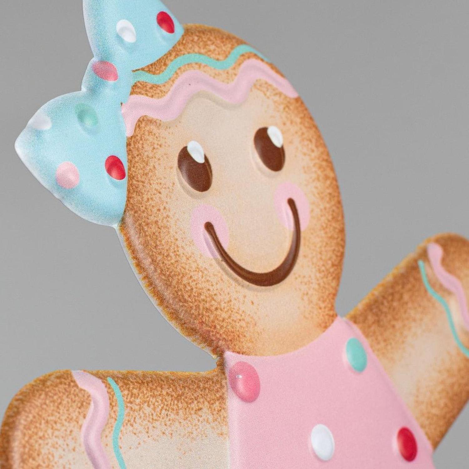 13" Metal Embossed Gingerbread: Girl (Pink)
