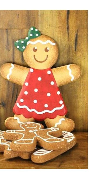 13" Metal Embossed Gingerbread: Girl (Red) - Michelle's aDOORable Creations - Wooden/Metal Signs