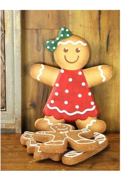 13" Metal Embossed Gingerbread: Girl (Red) - Michelle's aDOORable Creations - Wooden/Metal Signs