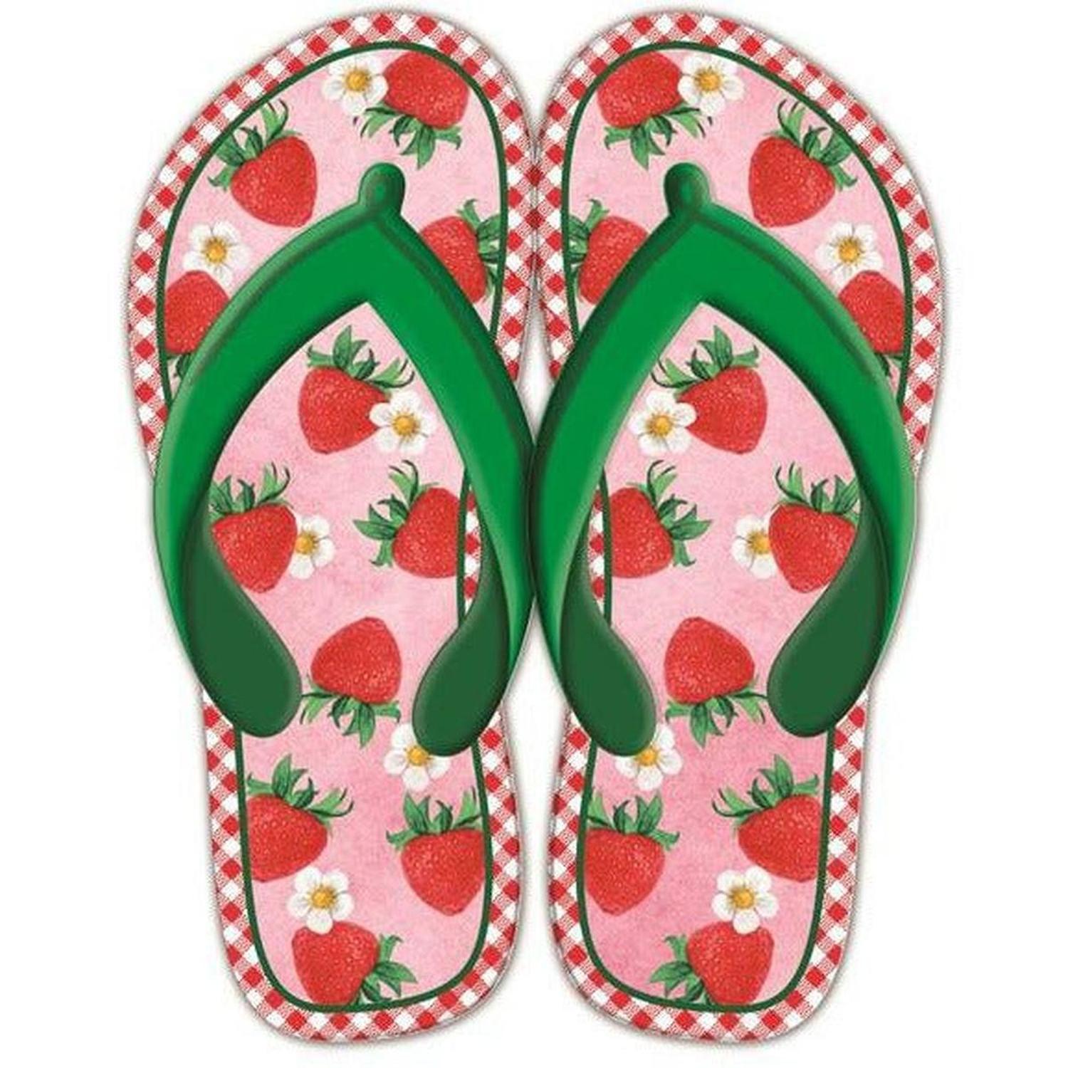 Shop For 13" Metal Embossed Flip Flops: Strawberry Gingham at Michelle's aDOORable Creations