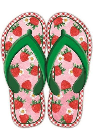 Shop For 13" Metal Embossed Flip Flops: Strawberry Gingham at Michelle's aDOORable Creations