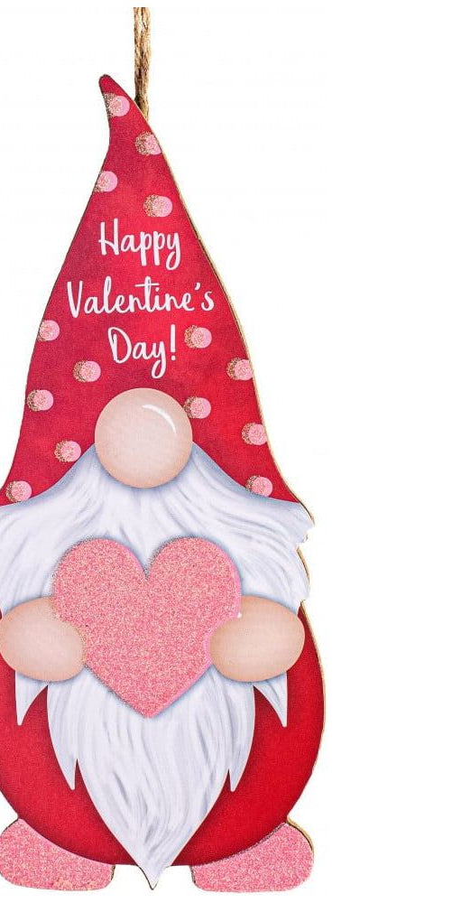 13" Wooden Gnome Shaped Sign: Valentine Gnome - Michelle's aDOORable Creations - Wooden/Metal Signs