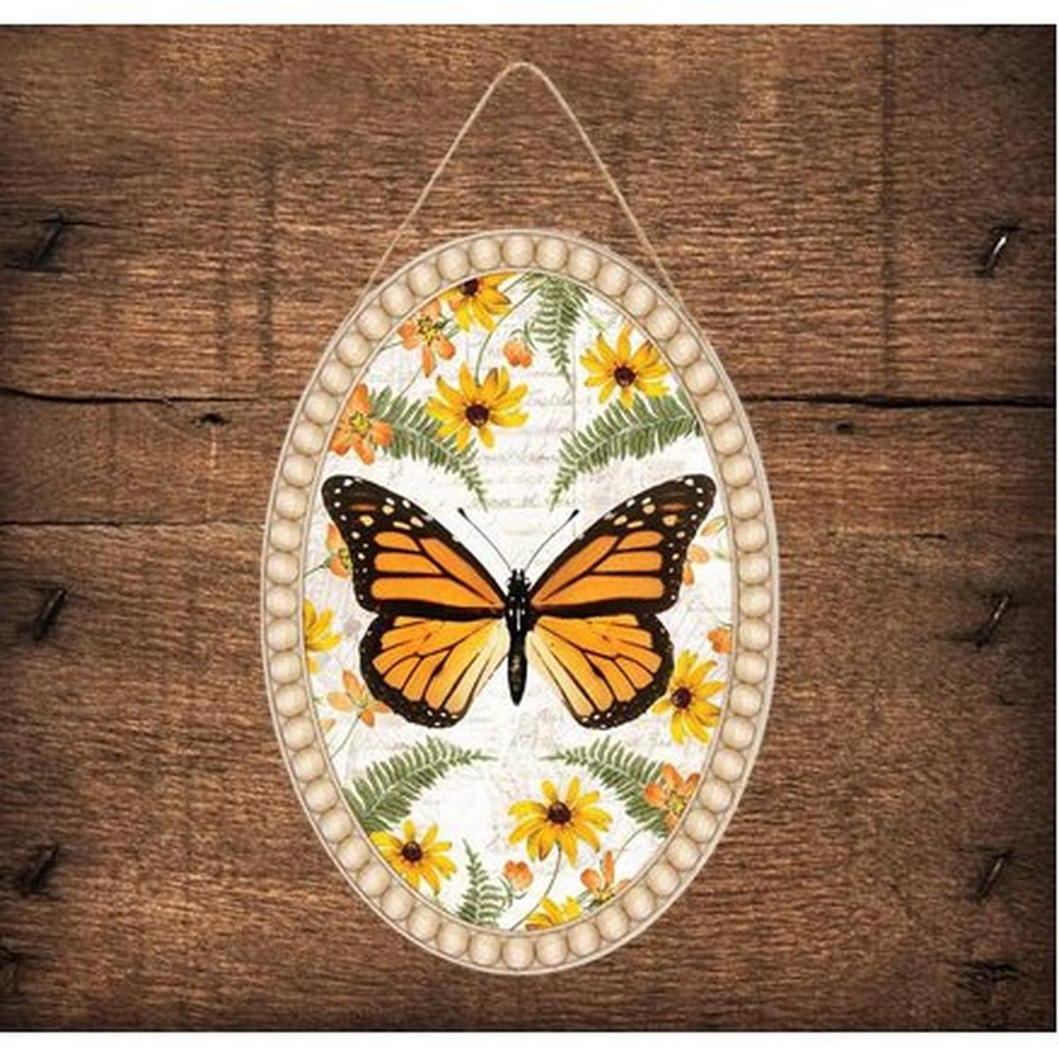 13" Wooden Oval Sign: Monarch Butterfly
