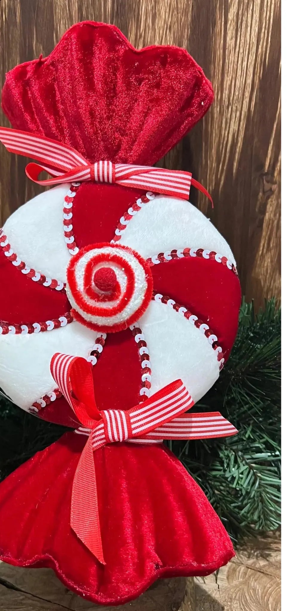14" Fabric Peppermint Candy Ornament: Red & White - Michelle's aDOORable Creations - Seasonal & Holiday Decorations