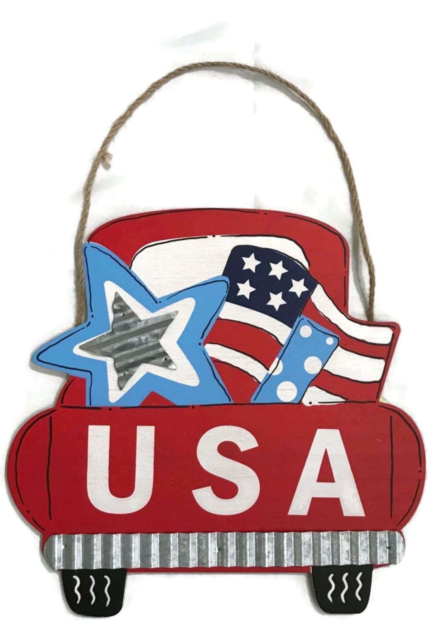 14" Patriotic USA Red Farm Truck Sign - Michelle's aDOORable Creations - Wooden/Metal Signs