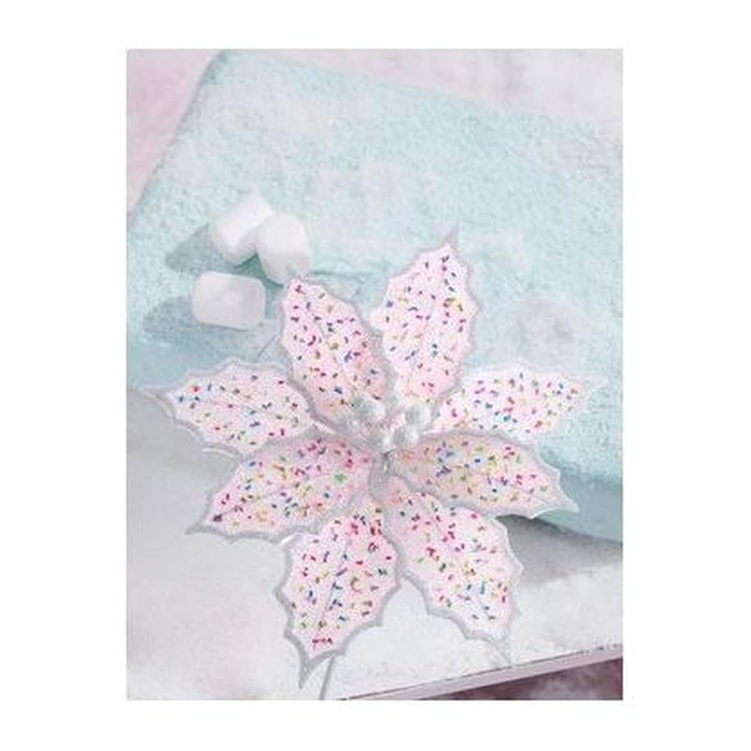 14" Pink Frosted Poinsettia Pick