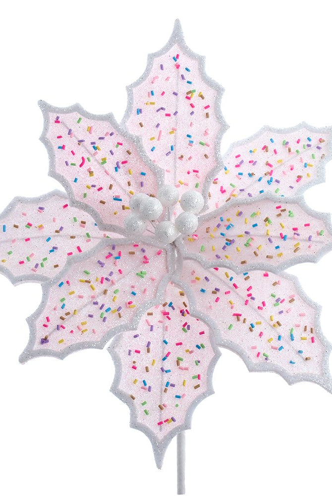 14" Pink Frosted Poinsettia Pick - Michelle's aDOORable Creations - Sprays and Picks