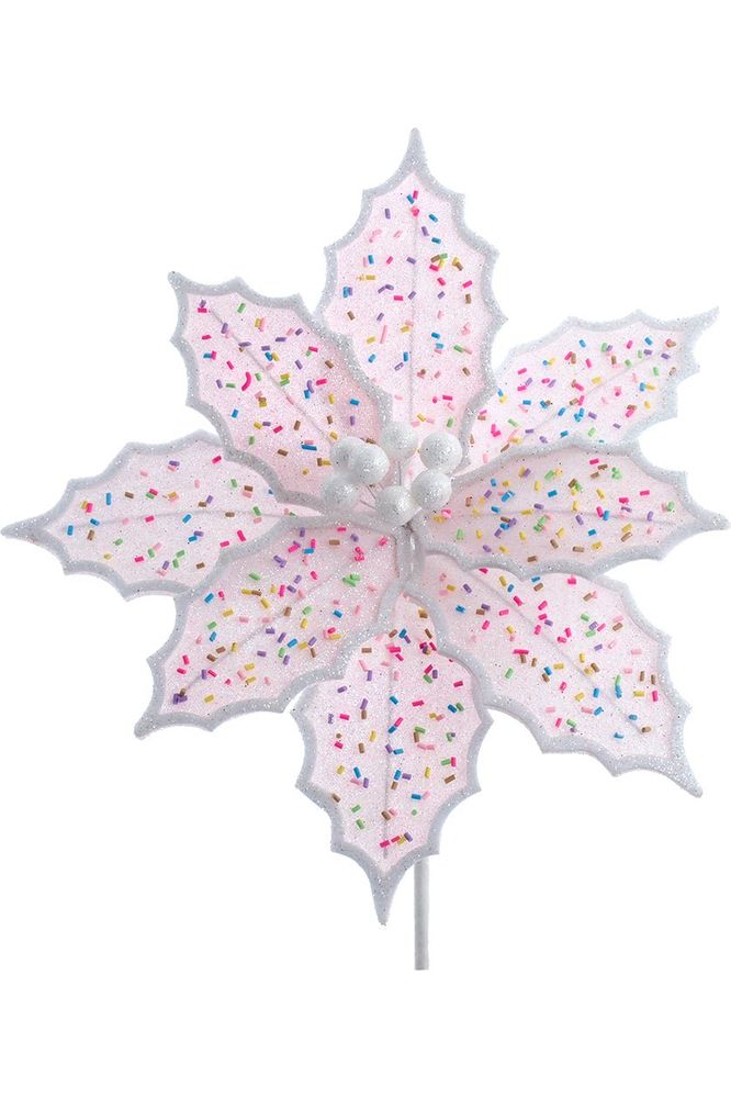 14" Pink Frosted Poinsettia Pick - Michelle's aDOORable Creations - Sprays and Picks