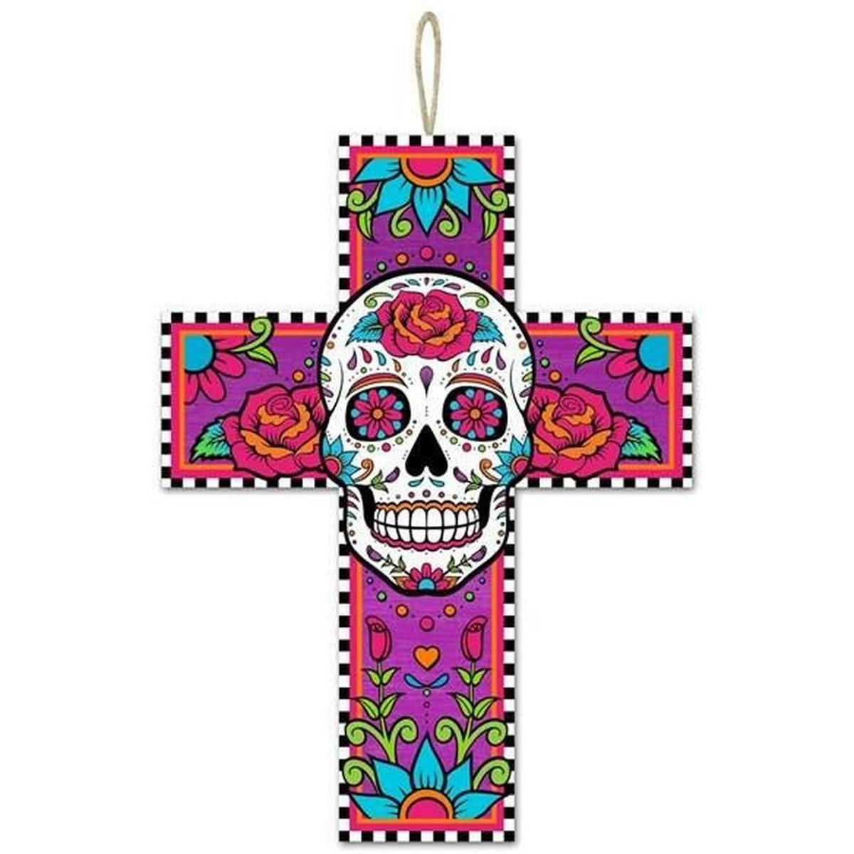 Shop For 14" Sugar Skull Cross Sign at Michelle's aDOORable Creations