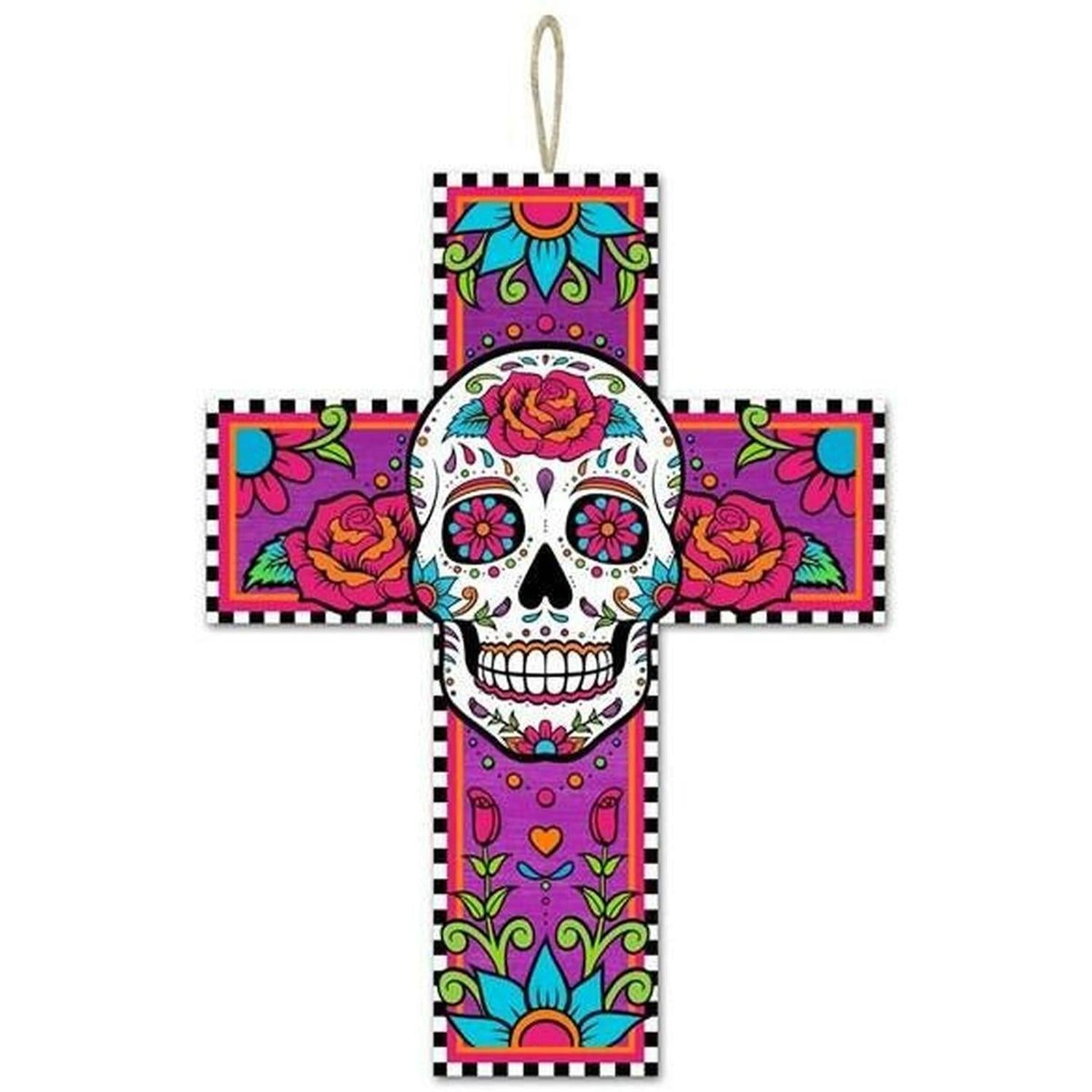 Shop For 14" Sugar Skull Cross Sign at Michelle's aDOORable Creations