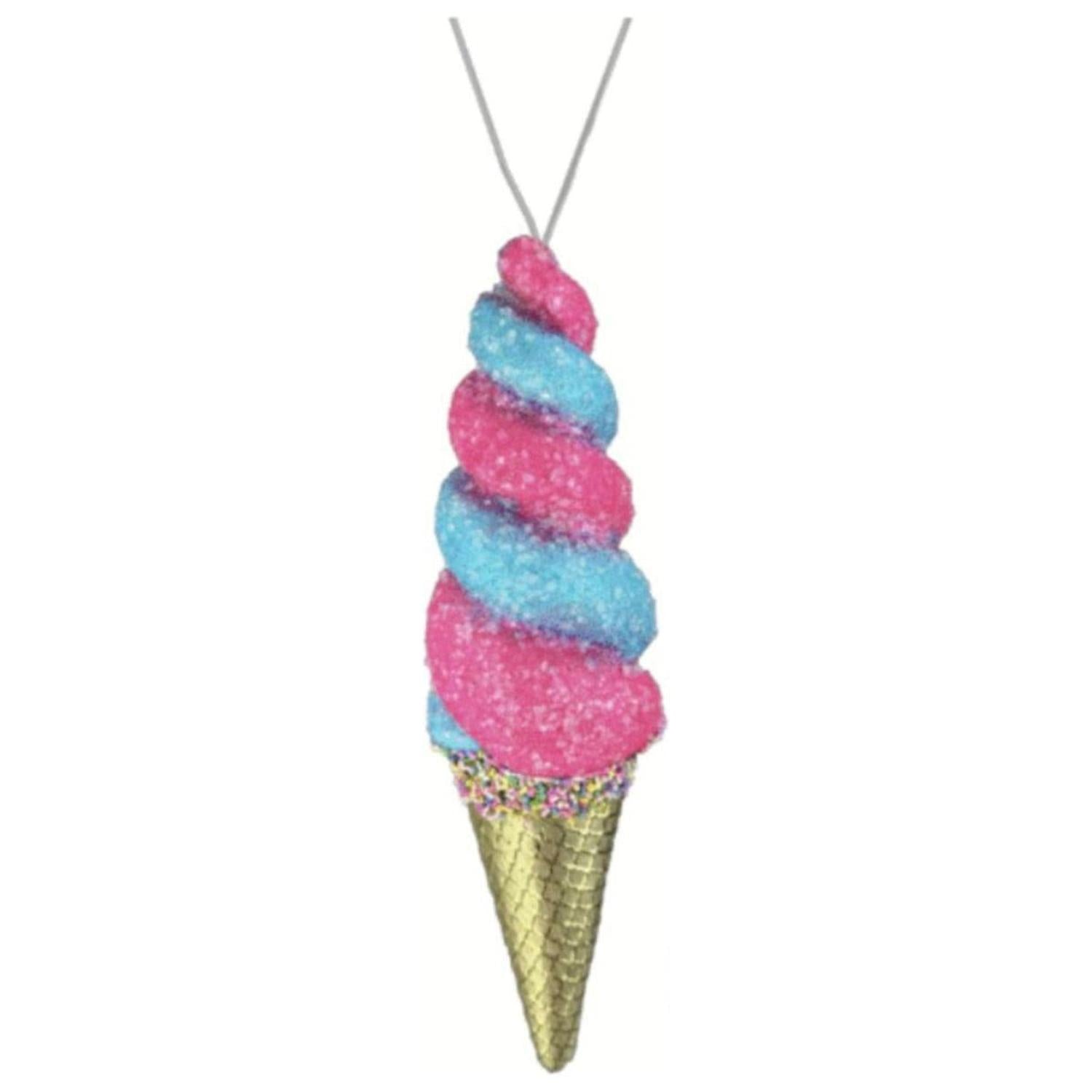 14" Swirl Ice Cream Cone Ornament: Pink/Blue