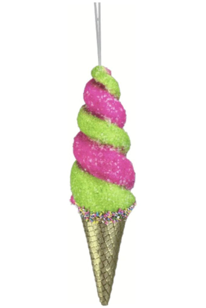 14" Swirl Ice Cream Cone Ornament: Pink/Lime Green - Michelle's aDOORable Creations - Sprays and Picks