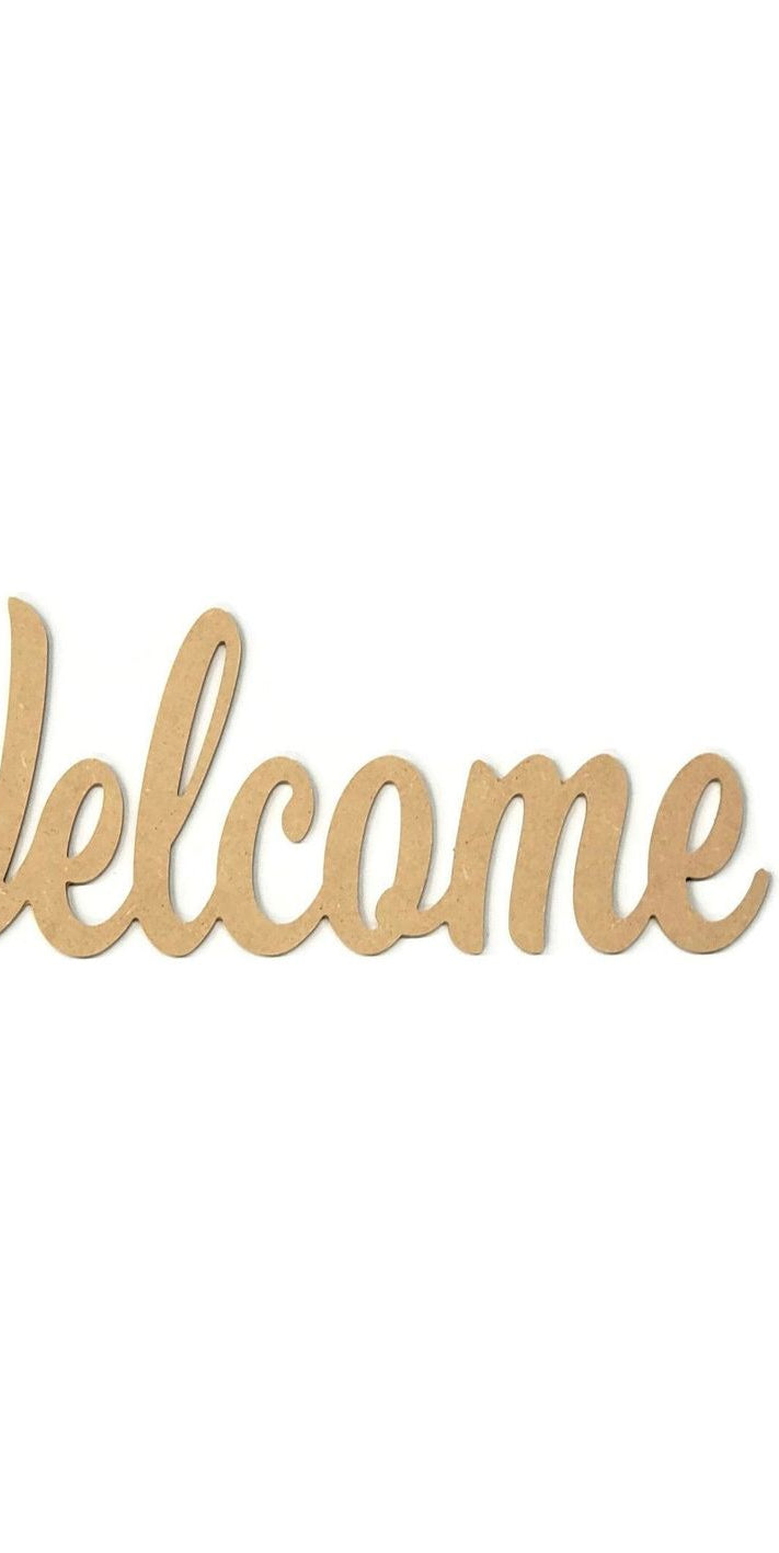14" Unpainted MDF Wood Welcome Cutout - Michelle's aDOORable Creations - Unfinished Wood Cutouts